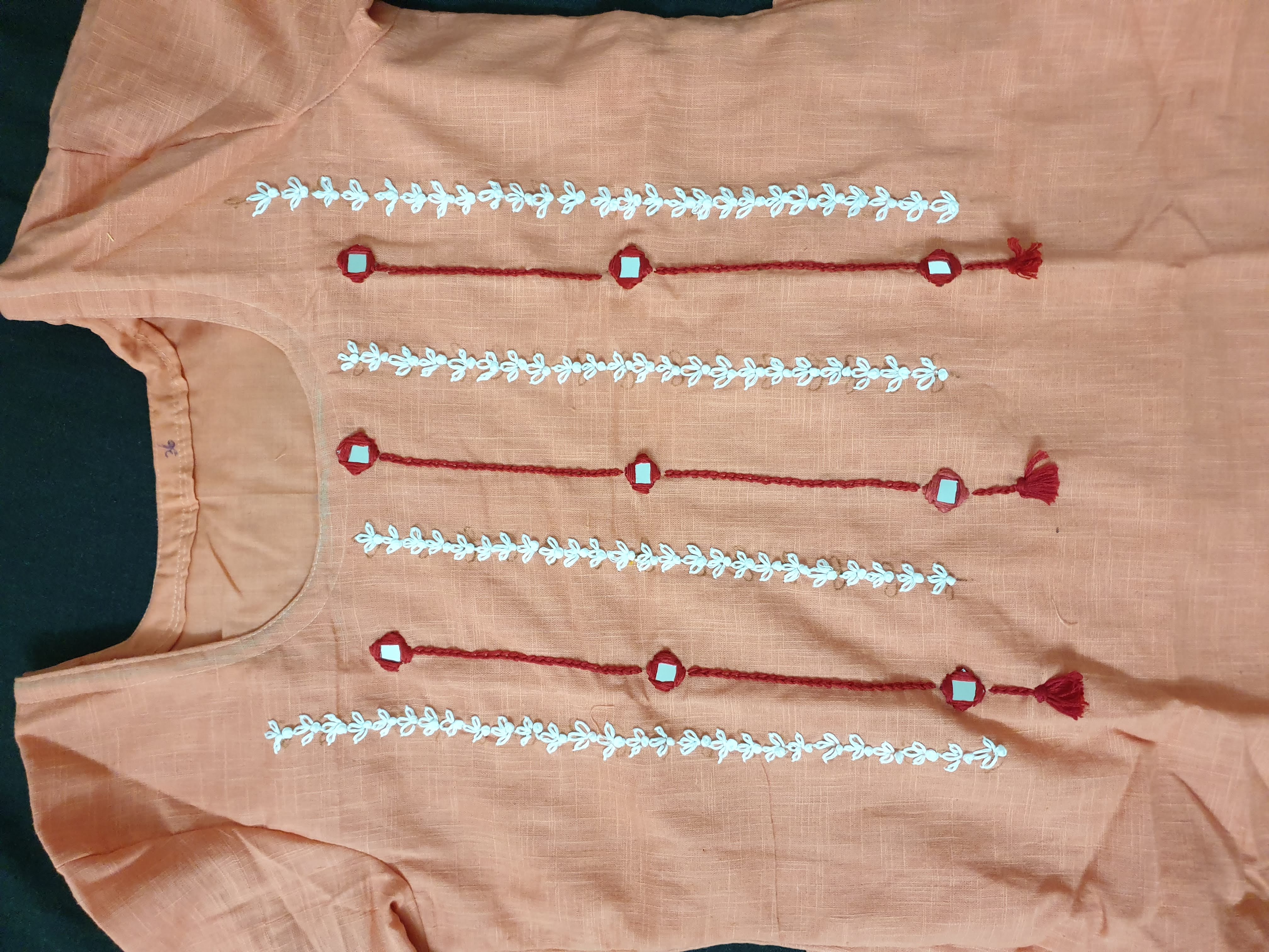 Plain Peach Kurti with  Front hand Work